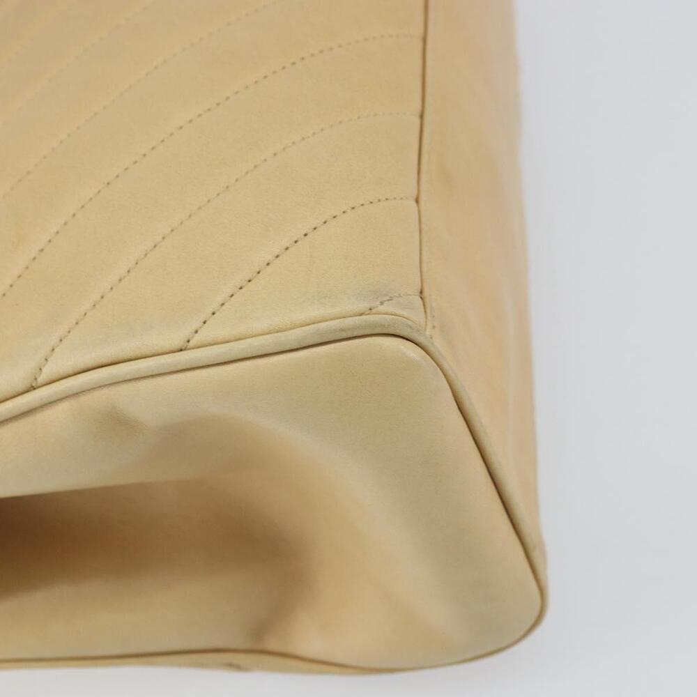 CHANEL V Stitch Hand Bag Leather Beige Gold CC Auth BA9348 - Picture 16 of 16